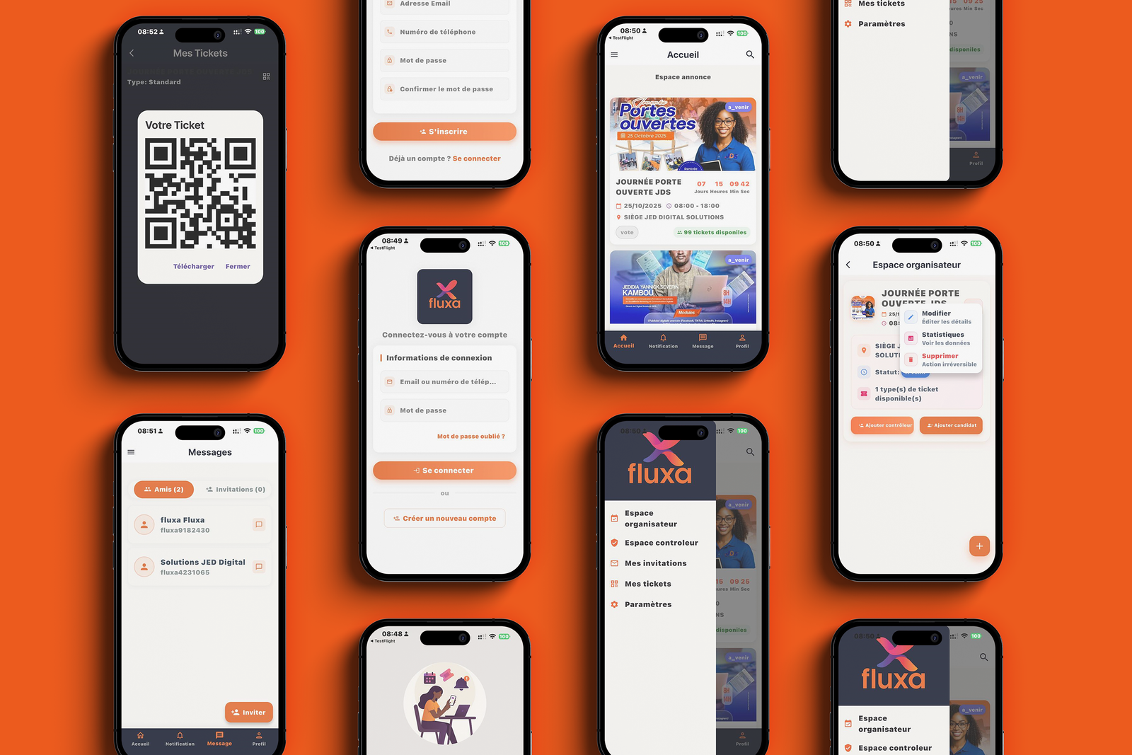 Aperçu de l'application FLUXA